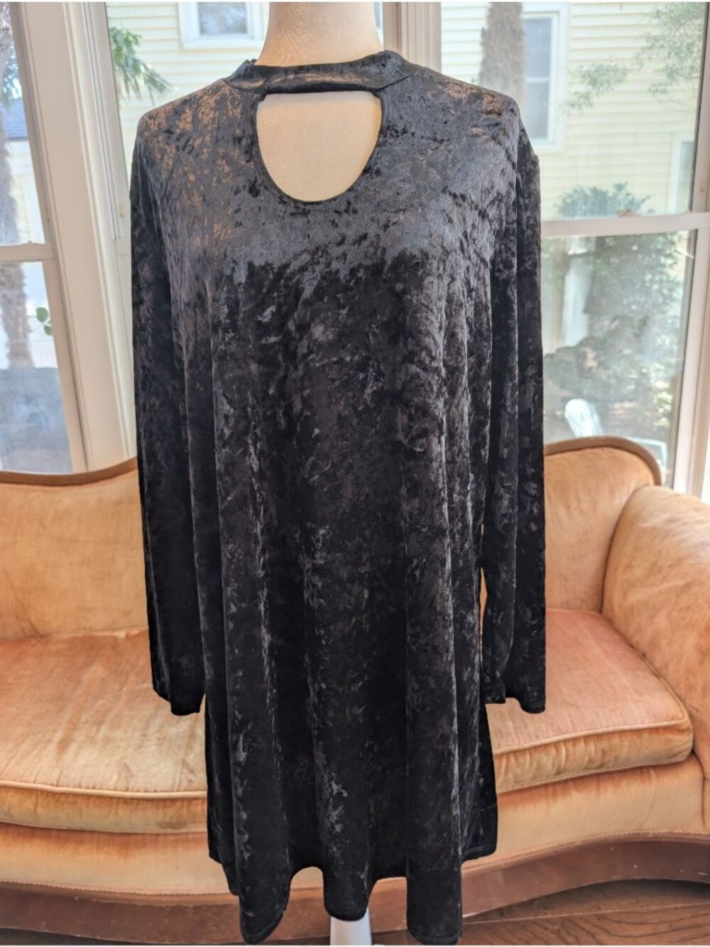 M. Fasis Black Crushed Velvet Swing Dress Size XL Long sleeve Whimsigoth